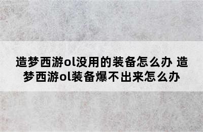 造梦西游ol没用的装备怎么办 造梦西游ol装备爆不出来怎么办